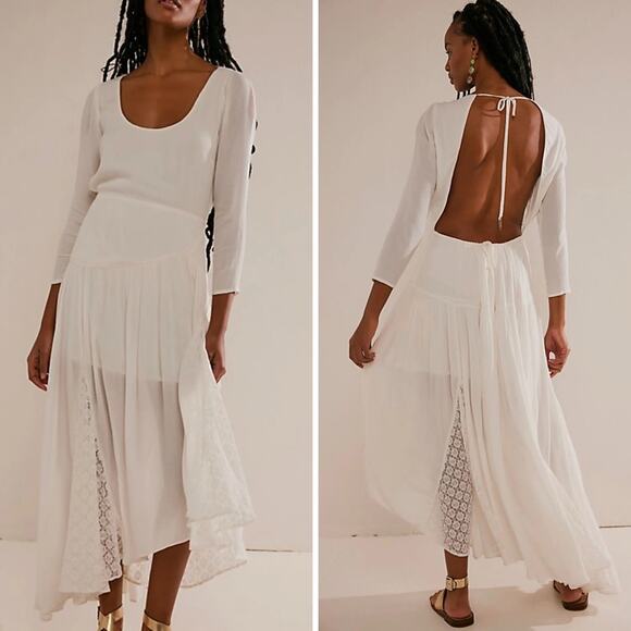 Free People Dresses & Skirts - FREE PEOPLE SEA ME MAXI- LACED OPEN TIE BACK- NWOT- IVORY- SZ:M  Ret$198